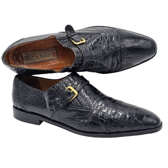 Vintage Exotic Alligator Men's 15M Black Monk Strap Dress Loafers Paolo De Marco - Picture 1 of 15
